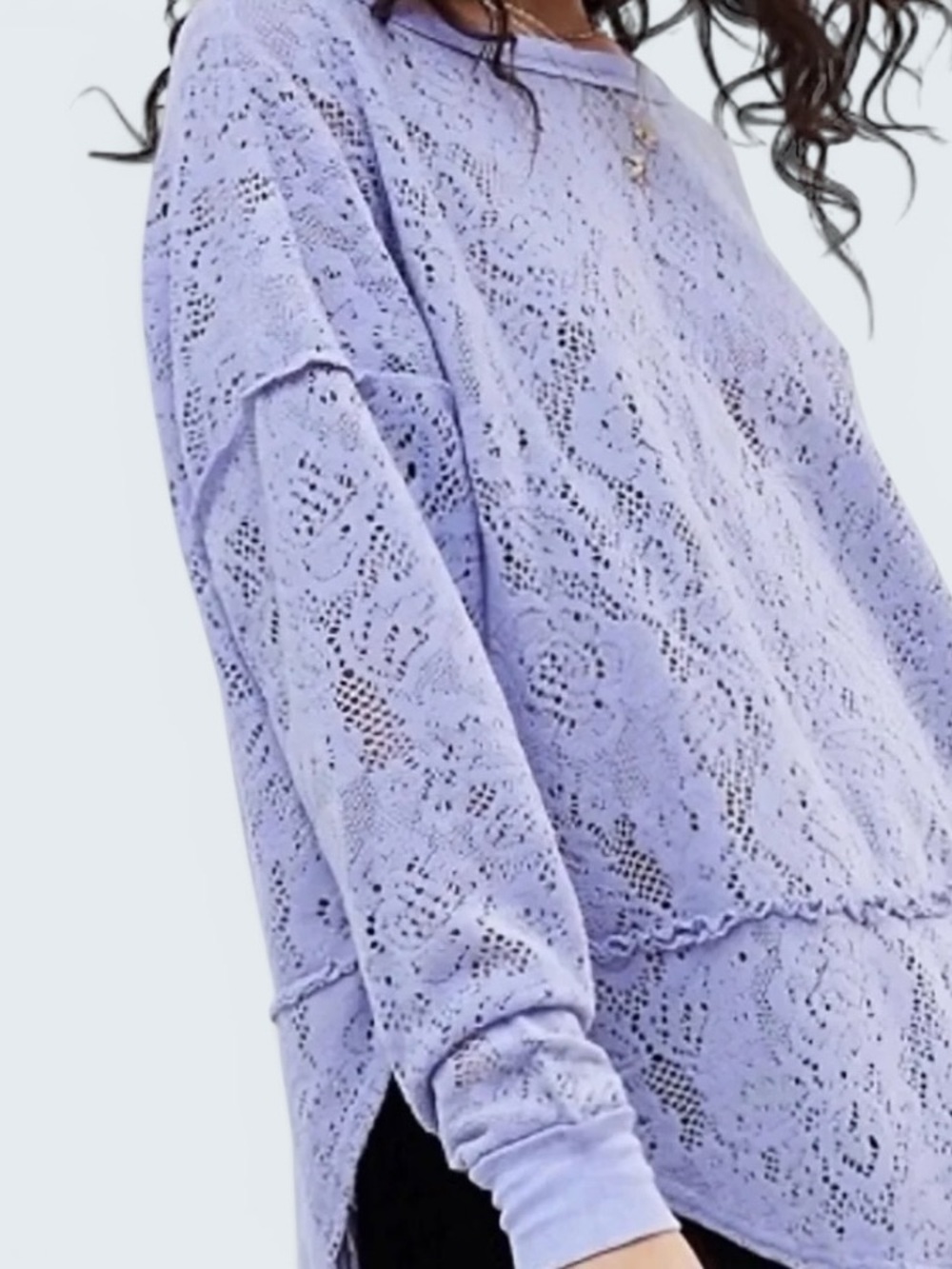 FREE PEOPLE Not Cold In This Knit Lace Sweater/Top Lavender/Blue Medium M/L NWT